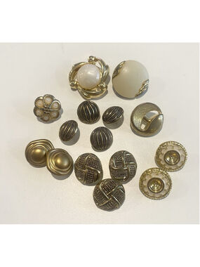 Vintage Gold Tone Shank Buttons Mixed Lot 15 Ornate Textured Faux Pearl Style
